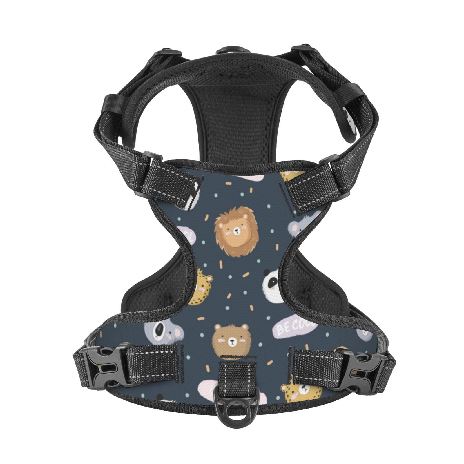 Kdxio Cartoon Animals Print No Pull Dog Harness Adjustable Reflective Oxford Easy Control Medium Large Dog Harness for Training and Everyday-Small
