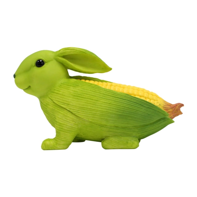 Estatua de jardín de resina con diseño de conejo y conejito de maíz, 16 cm