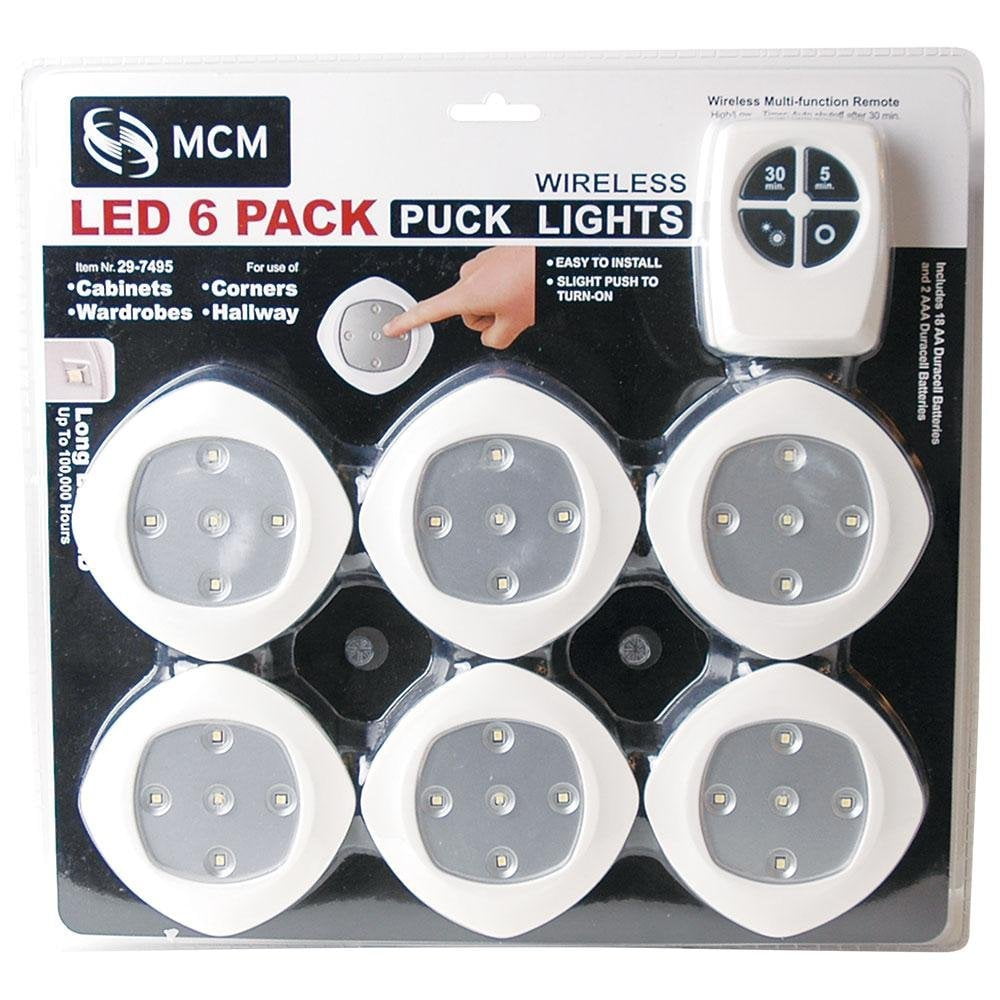 led wireless puck lights with remote and batteries - 6 pack