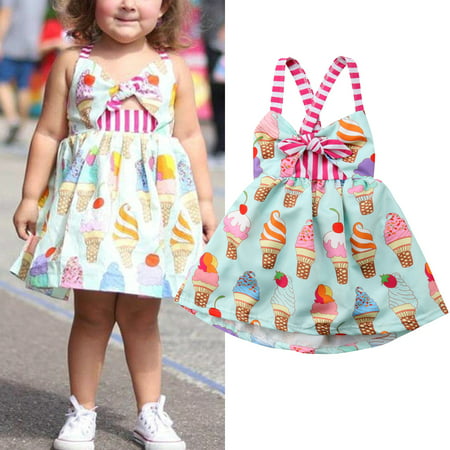 Toddler Kids Baby Girl Summer Clothes Ice Cream Backless Party Tutu Dress Sundress