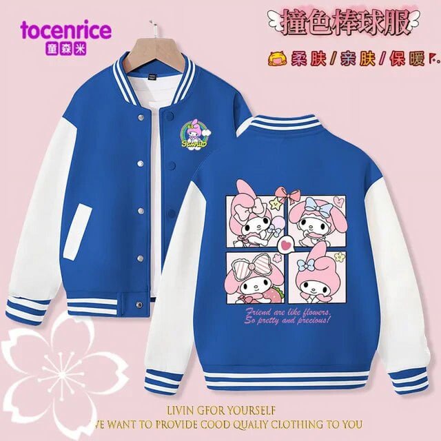Sanrio Cinnamoroll Jacket Hello Kitty Kuromi Overcoat Woman Jacket Autumn Spring Kids Loose Sports Baseball Uniform Clothes Gift