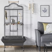Yaheetech 63H Large Rolling Parrot Cage with Open Playtop, Stand & Slide-Out Tray, Black