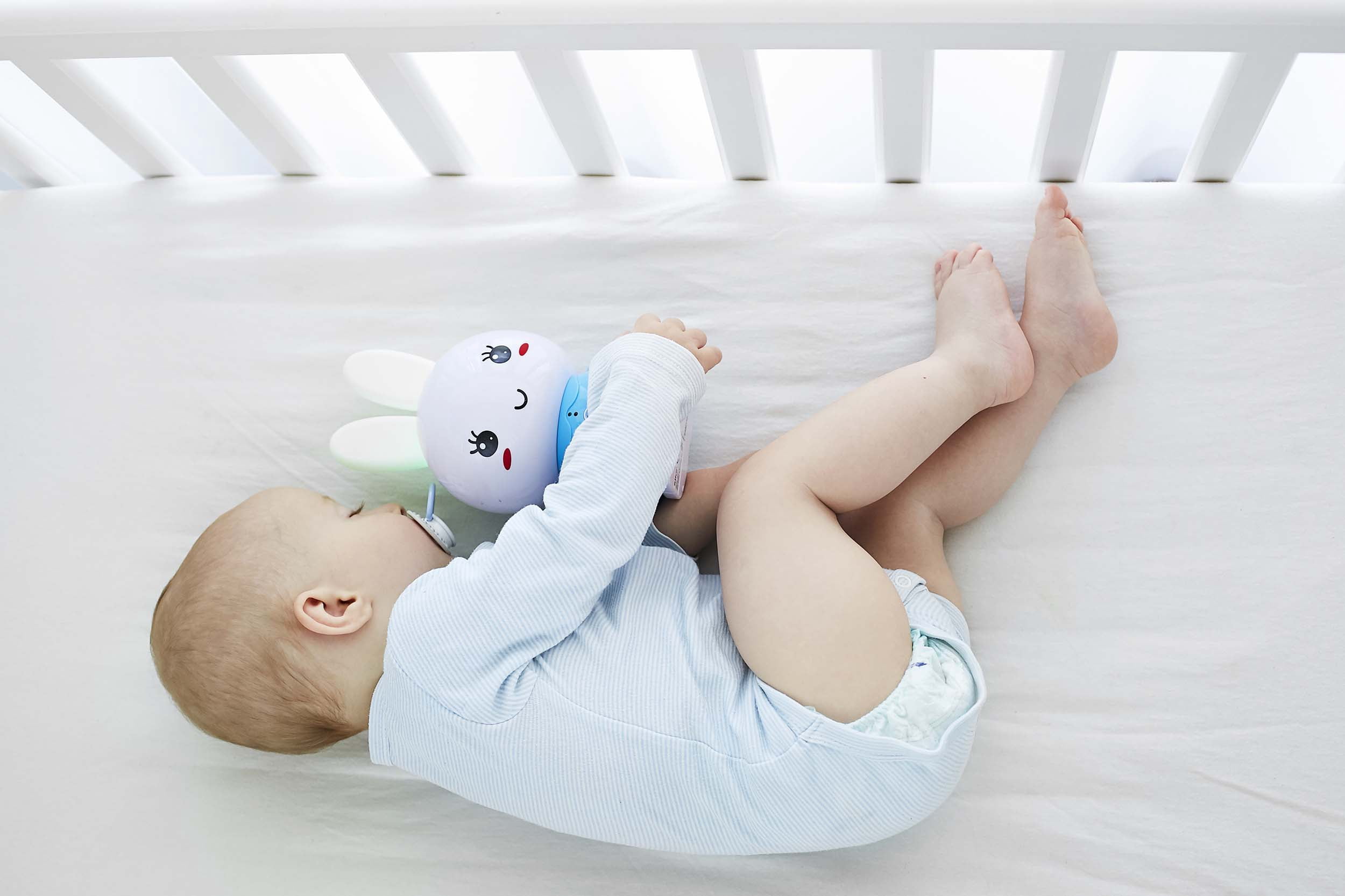 alilo Bunny Baby Audio Player - Toy w/ Chewable Teether Ears, Colorful Lights - Educational Sounds, Stories, Music, White Noise for 10+ Months Kids - Baby Gift for Learning - Blue