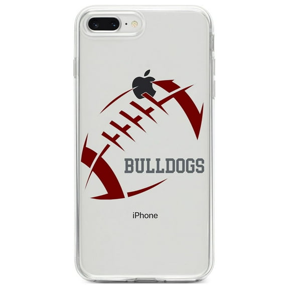 DistinctInk Clear Shockproof Hybrid Case for iPhone 7 PLUS / 8 PLUS (5.5" Screen) - TPU Bumper, Acrylic Back, Tempered Glass Screen Protector - Bulldogs Football - Maroon, Gray