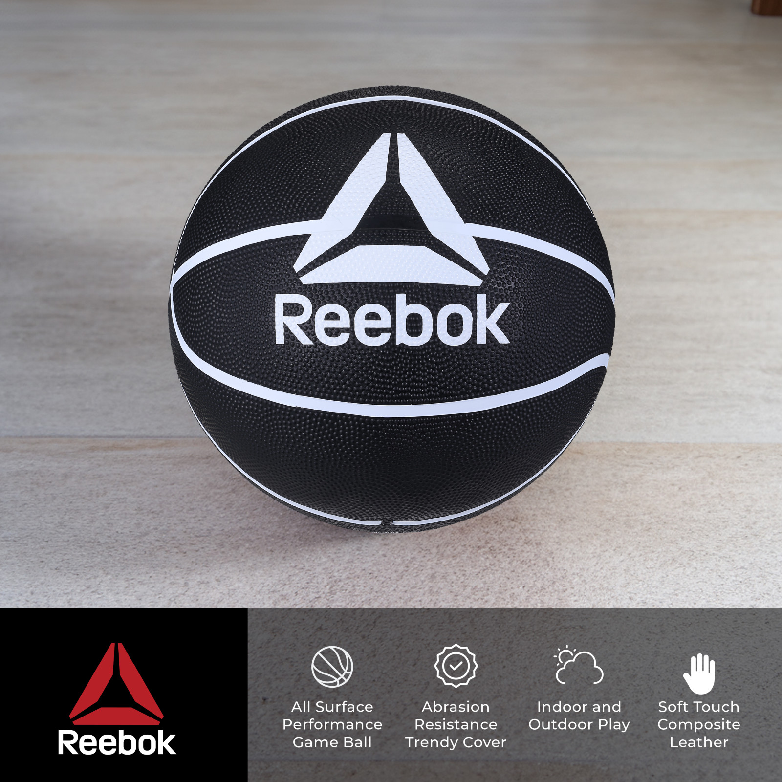 Reebok Size 7 Basketball with inflatable Pump - Durable Rubber Basketball for Indoor & Outdoor Play,Black – Official Size 7 Basketball for Adults and Teens