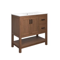 Sink Vanity Cabinet, Walnut White, Wood, Mid Century Hotel Bedroom Bathroom, Modern Contemporary HB36148