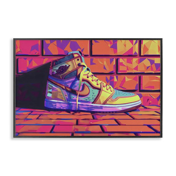 Stupell Industries Modern Sneaker with Vibrant Geometric Hues Black Framed Giclee Art, 18 x 12, by Creative Studio