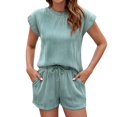 thumbnail image 2 of Short Sets for Women Wave Texture Short Sleeve Crewneck T Shirt and Shorts 2 Piece Matching Set Womens Lounge Set, 2 of 5