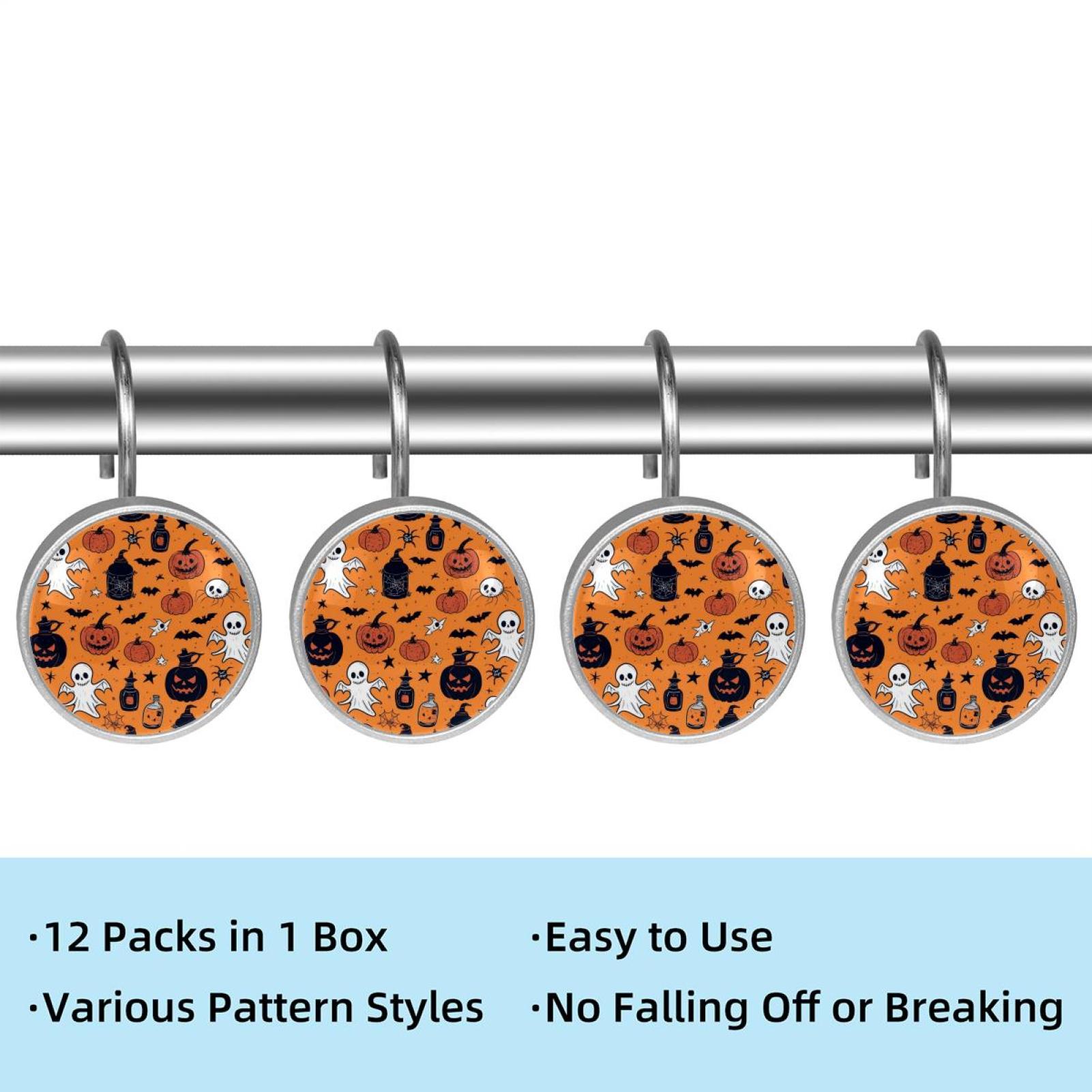 HemaKayy 12 Pcs Shower Curtain Hooks Bathroom Decorative Accessories Halloween Spider Web Magic