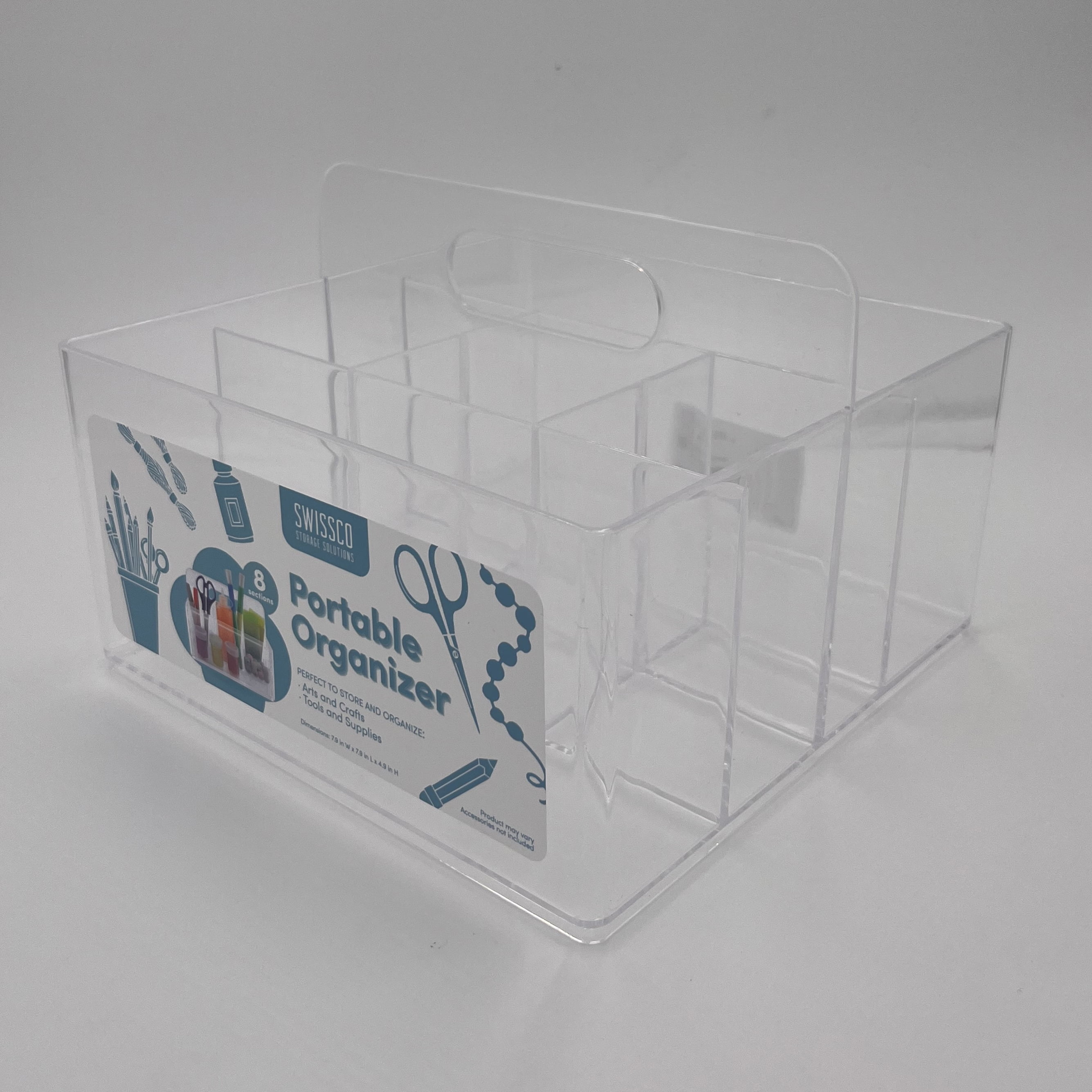 Swissco Portable Storage Caddy Organizer Caddy for Arts and Crafts, School Supplies, 8 Sections, Clear