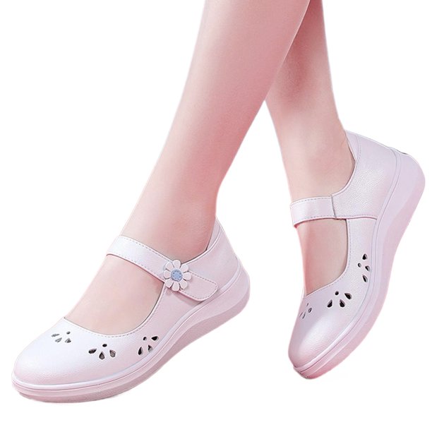 Zapatos Planos Versátiles Mary Jane Nurse Damas Slip On Lolita Naturas para Mujer Cuero Sin Deslizamiento Ligero Blanco