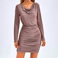 thumbnail image 4 of IROINNID Cocktail Dress for Women Wedding Guests Dresses Fall Bodycon Mini Dress Sparkly Long Sleeve Cowl Neck Ruched Short Club Cocktail Dresses Reduced,Rose Gold, 4 of 9