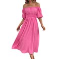 thumbnail image 1 of Gibobby Vestido de Verano para Mujer Vestidos casuales de verano para mujer Color sólido Hombro Escote cuadrado Vestido oscilante Vestido de playa infor(Rosa caliente,M), 1 of 5