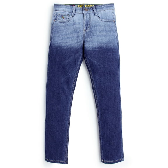 Knit N Knot Gradational Ombre, Stretch, Slim Fit Blue Jeans with Adjustable Waist for Boys, 11 - 12 Years