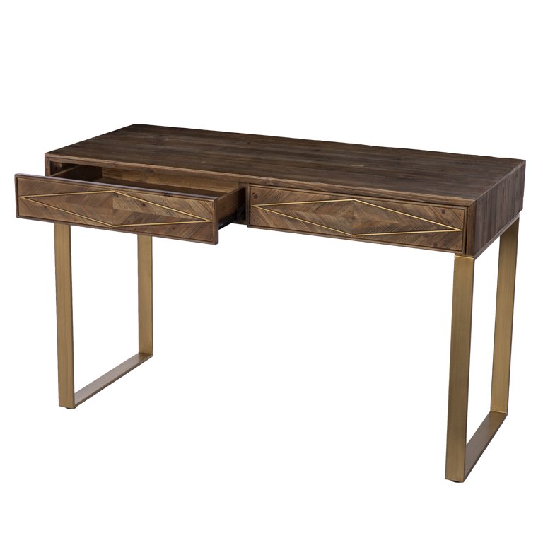 Southern Enterprises Aurial Contemporary Style Reclaimed Wood Desk with Storage in Natural and Antique Brass Finish