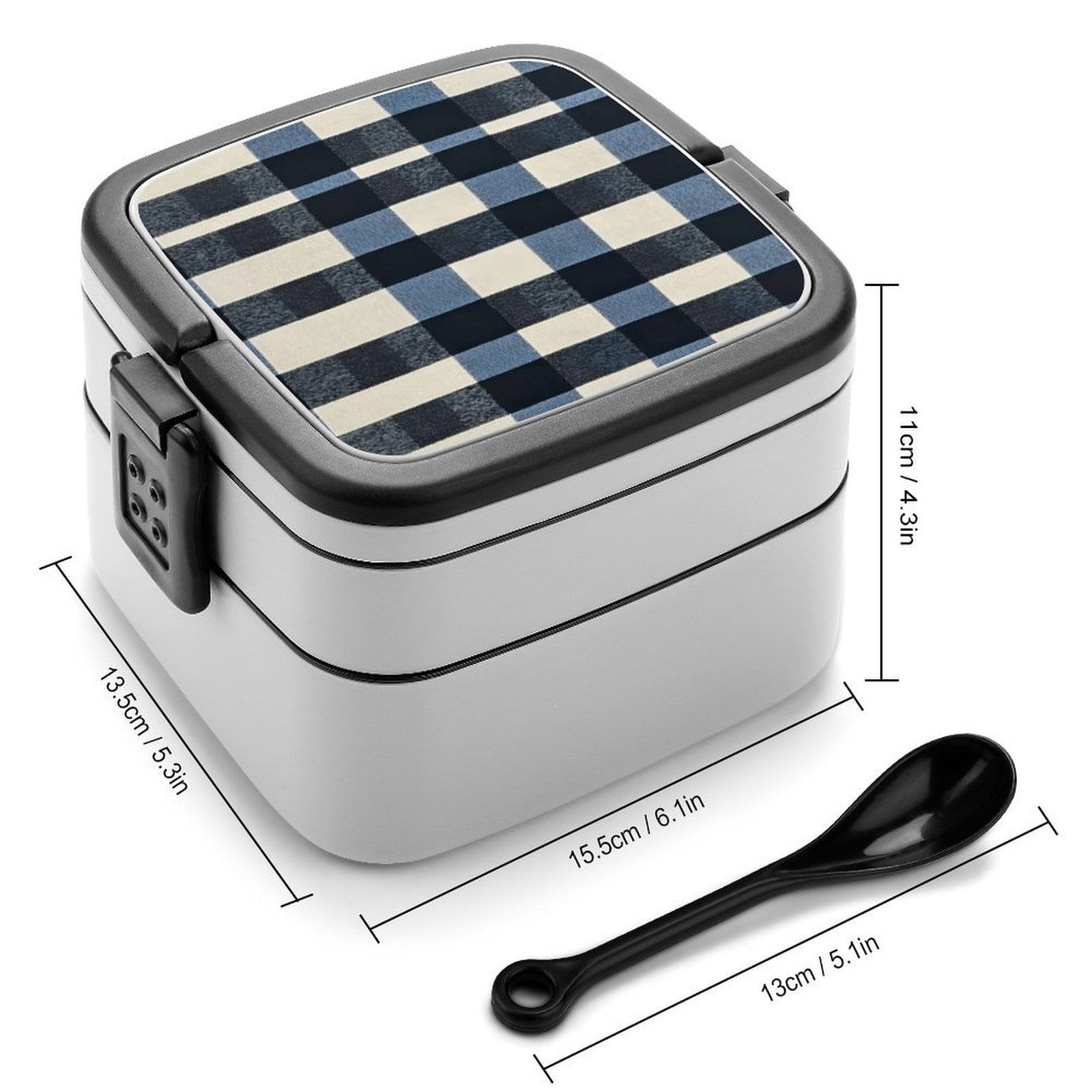 5.3×4.3in Double-Layer Bento Box Sealing Leakproof Partition Design Buckle Design Convenient Switch With Handle SlateBlue Buffalo Plaid Check Tartan Scotland_1