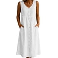 thumbnail image 2 of Horkkom Maxi Dresses for Women V Neck Sleeveless Solid Color Linen Dress Loose Casual Long Dresses with Pockets, S-3XL, 2 of 8