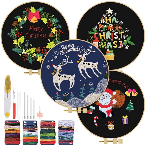 Kit de Bordado TINDTOP Navidad 4 piezas DIY con hilos y bastidor