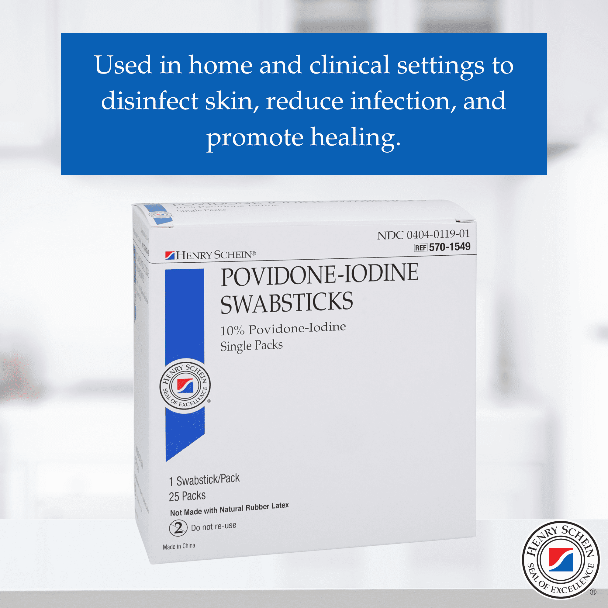 Prep Povidone-Iodine Swabsticks 1's- Sterile, Antiseptic for Skin Preparation, Individually Packed, 10% Povidone-Iodine- 50 Count (Pack of 2)