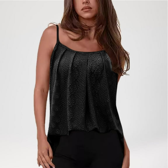 tarylea Womens Tank Tops Sleeveless Eyelet Square Neck Spaghetti Strap Pleated Camisole Casual Summer Dressy Tops