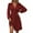 Wine Red, variant on Women Long Sleeve Dresses Casual V Neck A-line Midi Dress with Elastic High Waist L