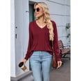 thumbnail image 4 of Women'S Puff Long Sleeve Shirts Pleated V Neck Fall Tunic Tops Blouse Dressy Casual Loose Summer T-Shirts Wine Red XL, 4 of 8