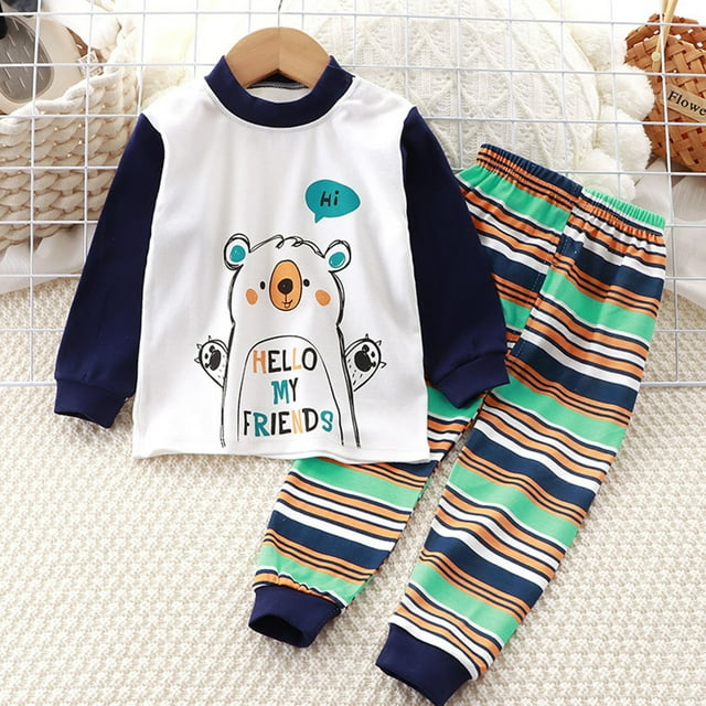 Weiqiqre Ensemble pour Enfants Confortable Nouvelle Mode Décontractée pour Enfants Pyjama Imprimé pour Garçons Manches Longues Col Rond Ensemble Vêtements de Maison pour Bébé