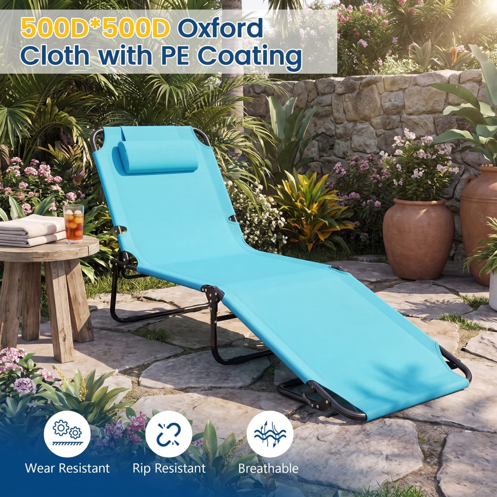 Furnibear Outdoor Metal Folding Patio Chair for Outdoor Poolside Lawn Turquoise Finish 330 lbs Weather-Resistant Outdoor Furniture