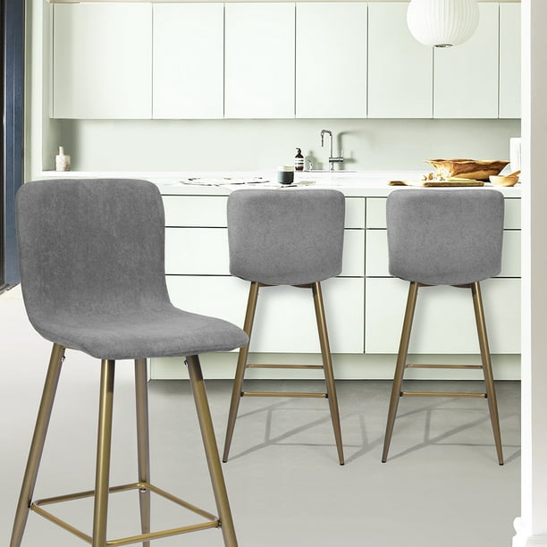 Counter Stools Gold Legs Grey Fabric, 26 Counter Stools With Back