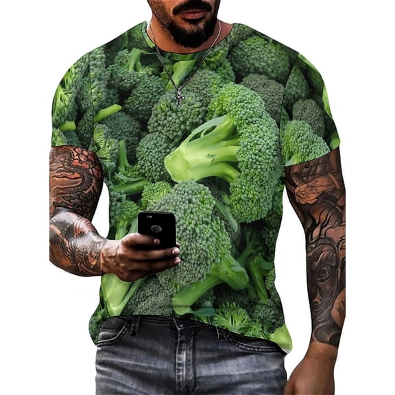 Fashion Street Fashion Casual 3D Realistic Broccoli Printed Short Sleeve T-Shirt Unique Vegetable Pattern Digital Printing Hip Hop Men's Clothing