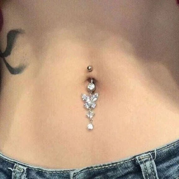 2 Ct Round Cut Simulated Diamond Women's Wedding Belly Button Navel Ring 14K White Gold Plated 925 Silver