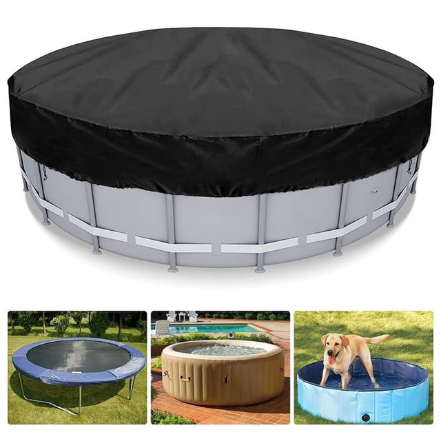 8 Ft Round PVC Pool Cover, for Above Ground Steel Pro and Power Steel Frame Swimming Pools, Inground Pool Cover Protector with Drawstring Design Increase Stability Waterproof And Dustproof, Black