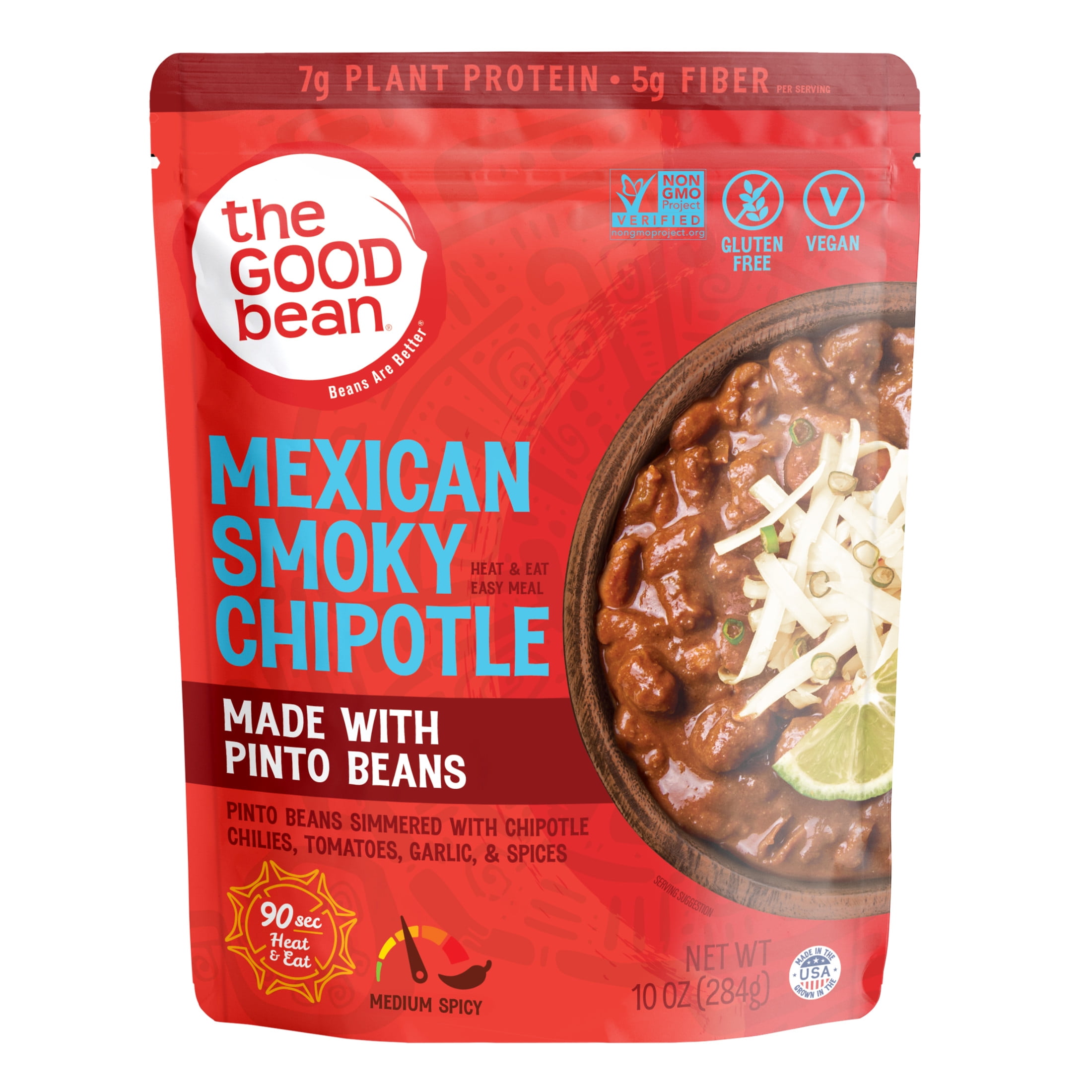 (4 pack) The Good Bean Heat and Eat Pouch, Mexican Smoky Chipotle Pinto Beans, 10 oz