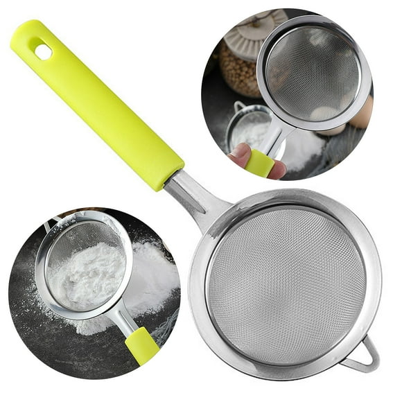 TidBay Flour Sieve Uniform Mesh Easy to Operate Anti-rust Manual No Odor Oil Spill Silver Color Stainless Steel Flour Sifter Baking Tool