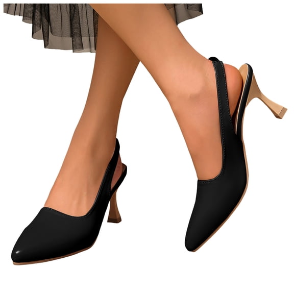 Women’s Low Kitten Heel Pumps Shoes Closed Pointed Toe Heels Casual Slingback Sandals Comfortable Slip On Dress Shoes Black Size 9