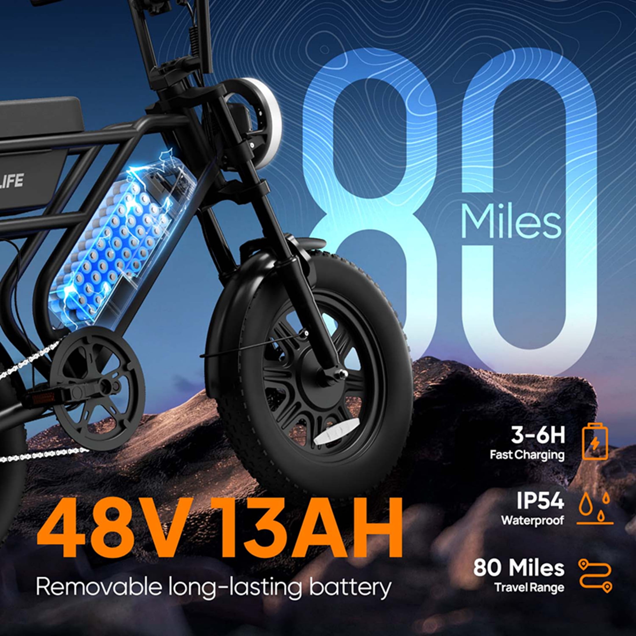 URLIFE 16"*3.0 Fat Tire Electric Bike for Adult, 1000W Peak Motor, 48V 13Hh Removable Battery, Up to 28MPH 80Miles Range, Electric Dirt/Mountain Bike-UL2849