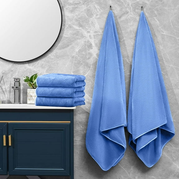 WEGFTDUOP Soft Linen Luxury 5 Piece Towel Set,2 Bath Towels 3 Washcloths, 600 GSM 100% Cotton Turkish Towels for Bathroom, Soft & Absorbent Bathroom Towels Set,Blue