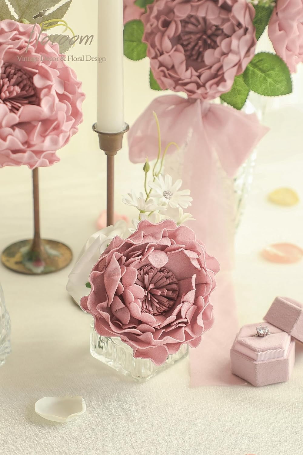Artificial Flowers 16pcs 4" Burgundy Blooming Peonies Real Looking Foam Fake Roses with Stems for DIY Wedding Bouquet Dark Red Bridal Shower Centerpieces Floral Arrangements Tables Decorations