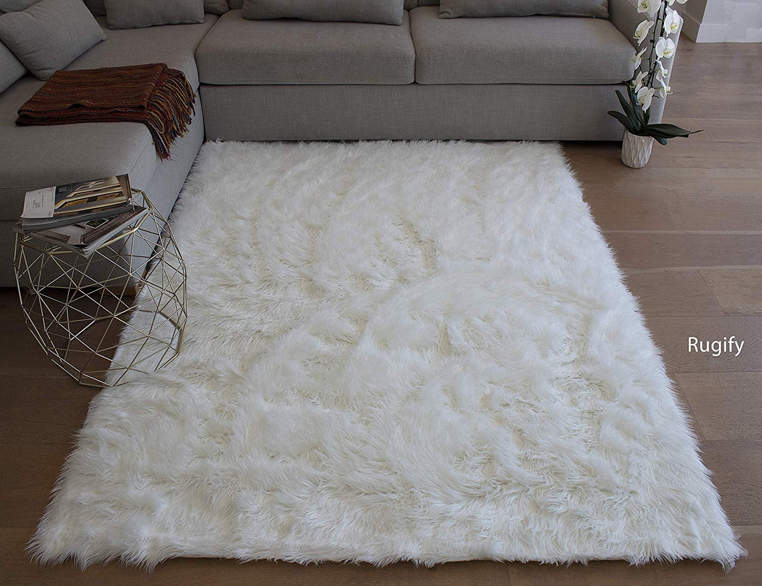 Pure White 5'x7' Feet Furry Fluffy Fuzzy Soft Solid Faux ...