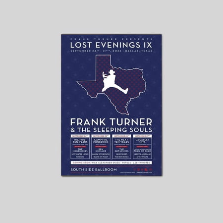 Frank Turner Vandoliers Band Lost Evenings IX tour 2026 Poster Size 24''x36'' Googate
