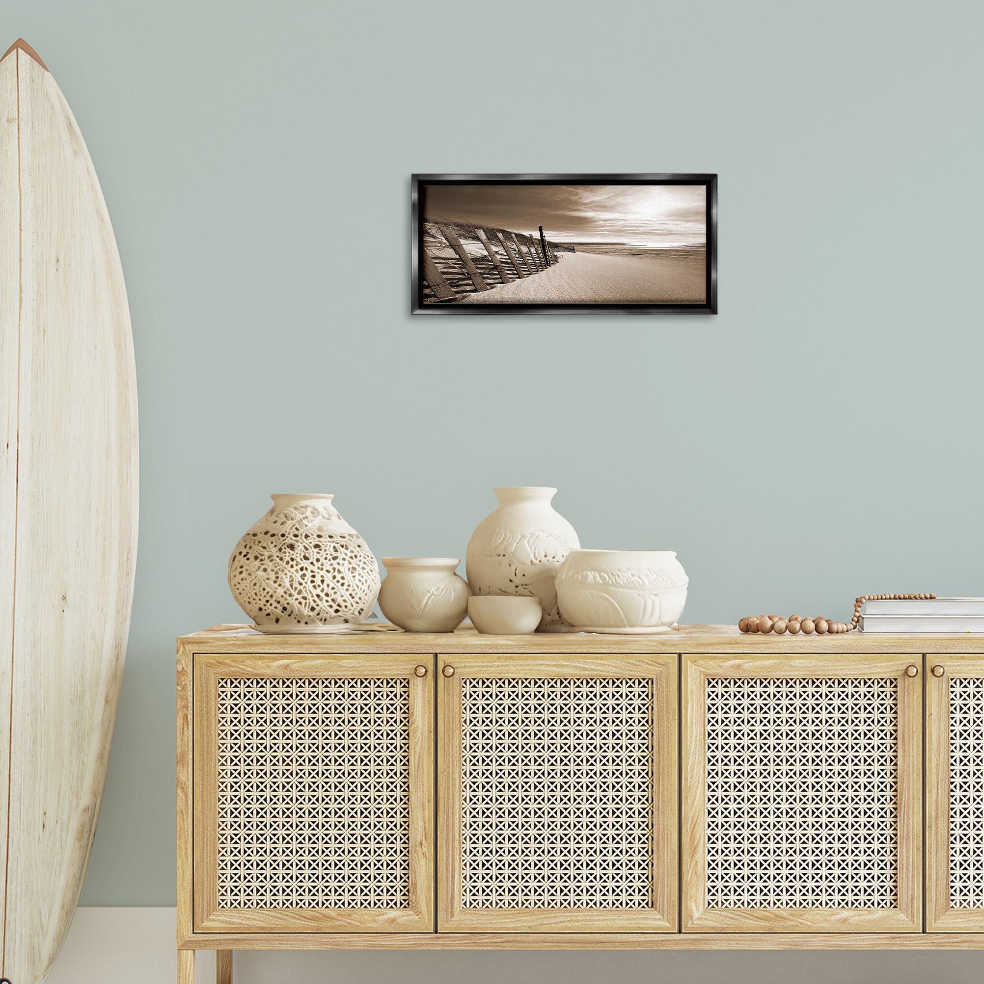 Stupell Industries Serene Sands View Landscape Photography Black Floater Framed Canvas Art Print Wall Art, 25 x 11