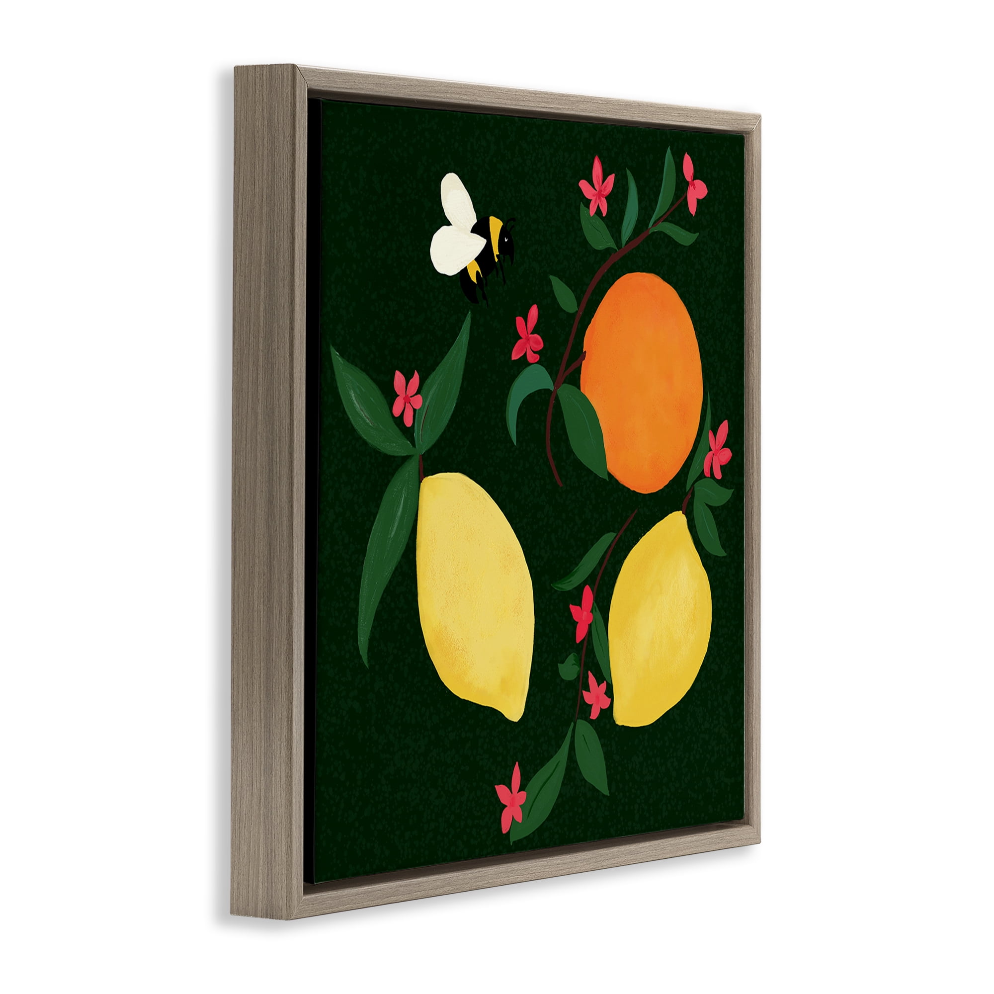 Stupell Industries Citrus & Bumble Bee Food & Beverage Painting Brown Floater Framed Canvas Art Print Wall Art, 25 x 25