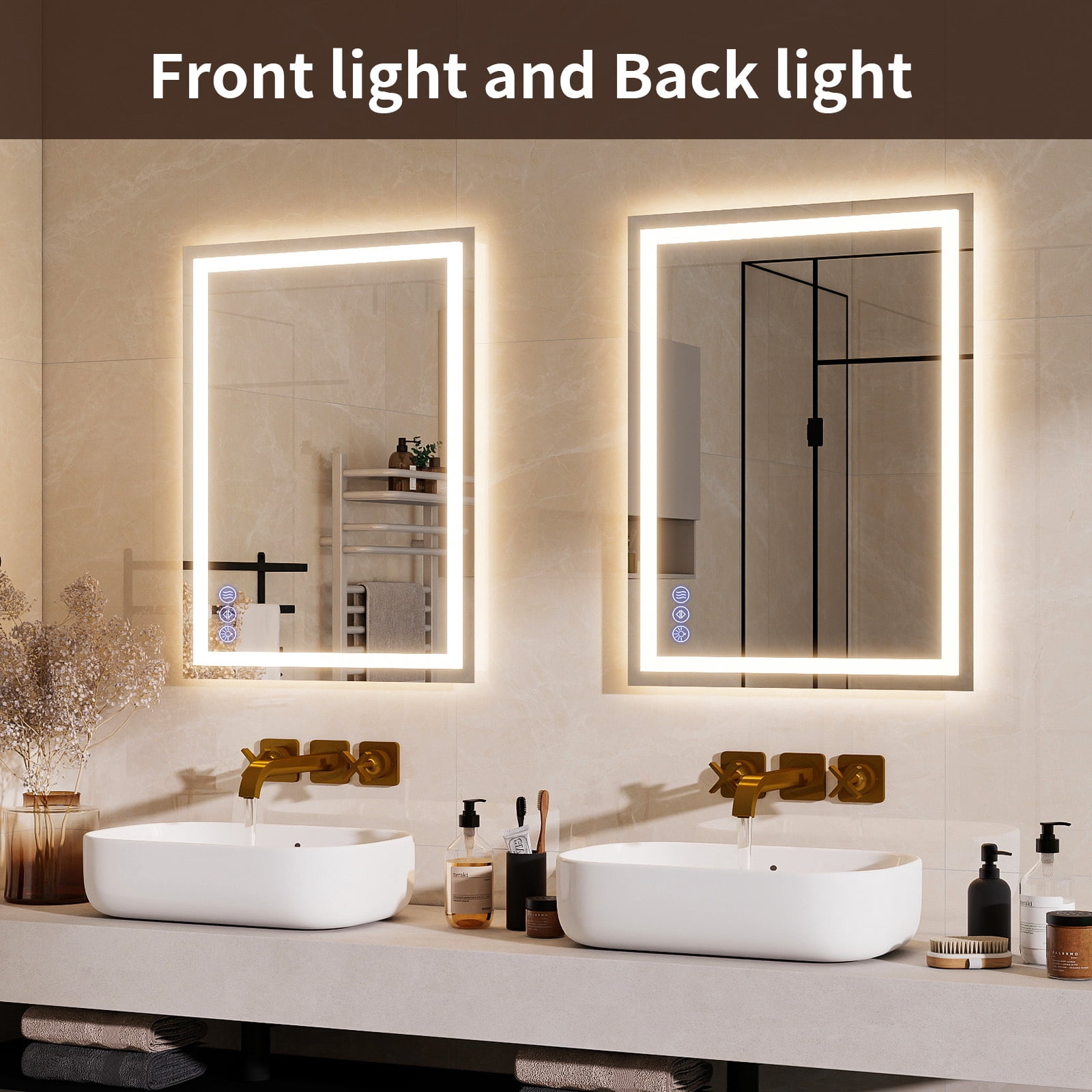 Easy4Home 26"x38" LED Bathroom Mirror Wall Mounted Anti-Fog Vanity Mirror with Adjustable Lights, White