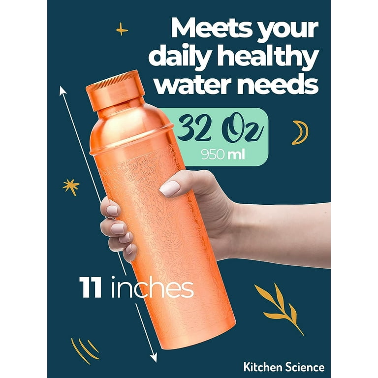 Kitchen Science 100% Pure Copper Leak-Proof Water Bottle & Sleeve