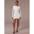 thumbnail image 3 of White Sequin Flared Sleeve Mini Dress, Boat Neck, Body-Skimming, Evening Party Cocktail Dress, 3 of 5