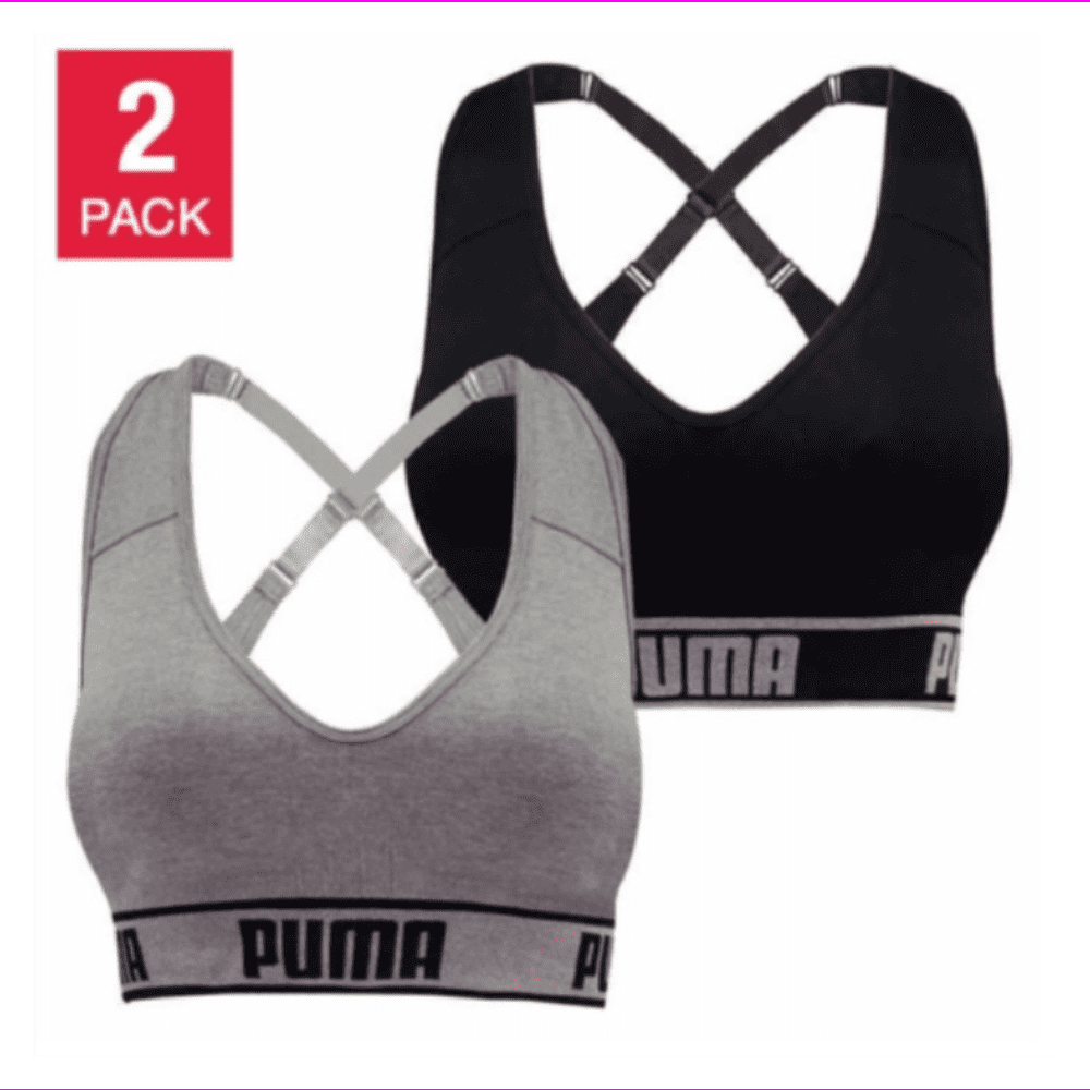 PUMA - Puma Ladies Sports Bra Medium Size, 2 Count, Black - Gray ...