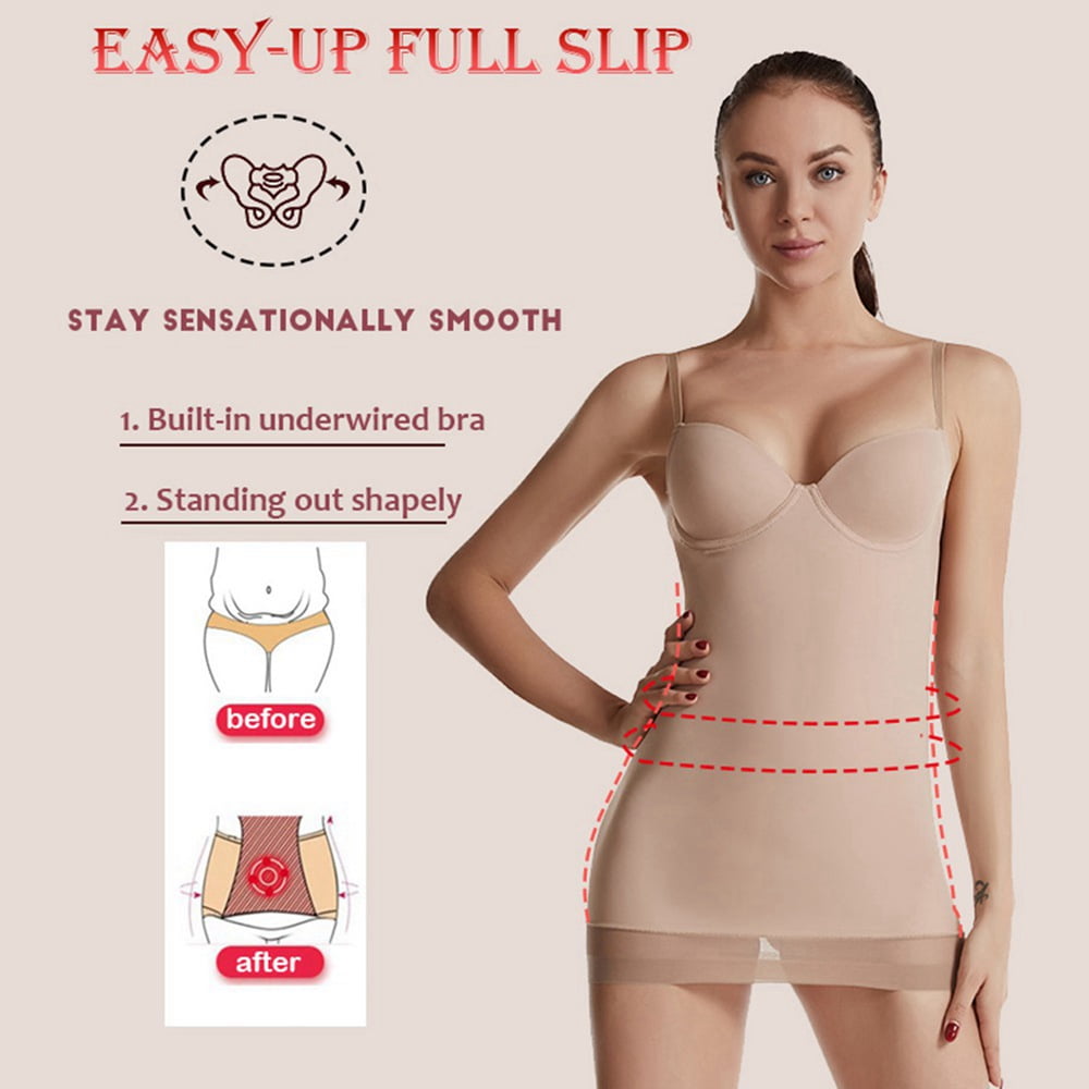 SLIMBELLE Full Slips for Women Under Dresses Slip Shapewear Tummy Control  Seamless Full Body Shaper Cami Slip Dress,Nude S at  Women's Clothing  store