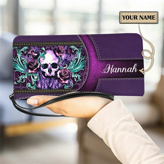 Gothic Skull Pattern Purses for Women Custom Name Pu Leather Card Holder Long Travel Coin My Wallets Female Clutch My Bags