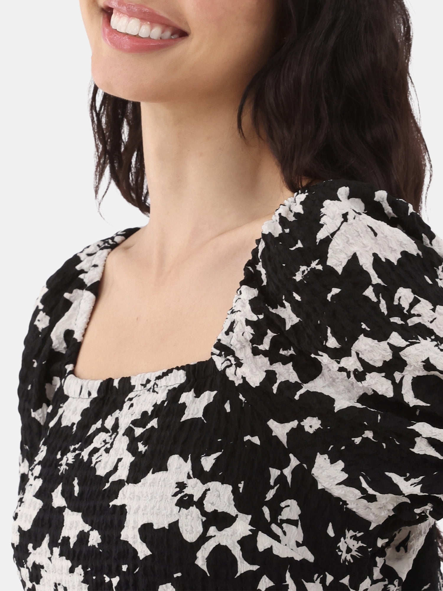 Time and Tru Women's and Women's Plus Cotton Back Tie Midi Dress with Short Puff Sleeves, Sizes XS-4X