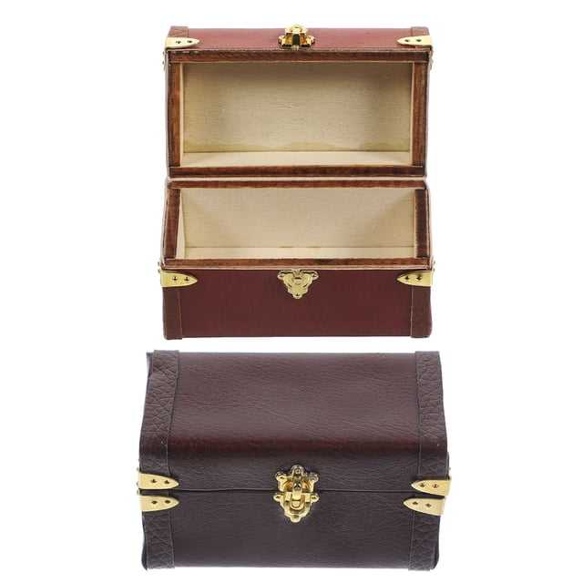 HINTRMENT 2 Pcs Petite Valise PU Marron Foncé Décoration Mini Valise Jeu Intérieur